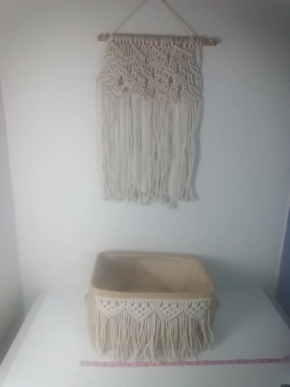 Boho Macrame Fringe Storage Basket And Wall Hanging Bundle